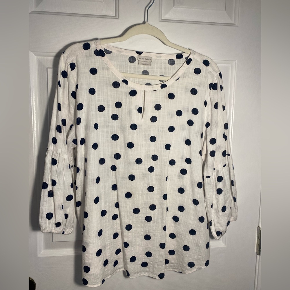 Van Heusen White and Black Polka Dot Blouse